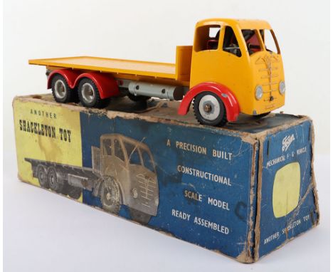 Shackleton Foden FG 6-wheel Platform lorry, yellow cab, grey chassis, yellow flatbed and red mudguards, Shackleton decal rear