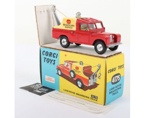 Corgi Toys 417S Land-Rover Breakdown Truck, red body, silver trim, yellow tin tilt spun shaped wheels, Corgi Breakdown Servic