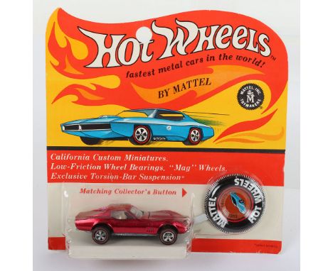 Hot Wheels Redline By Mattel 6215 Custom Corvette, made & printed in USA, @1969, spectraflame red, clear windscreen, white in