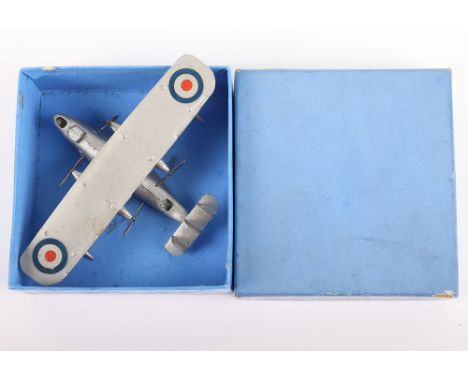 Dinky Toys Pre-War 60h Singapore Flying Boat, cast fuselage, tin plate wings silver body, RAF roundel’s, 4 x 2 blade propelle