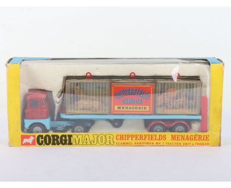Corgi boxed 1139 Chipperfields Menagerie, Scammell Handyman Mk.3 tractor unit and trailer with animal cages and animals, exce