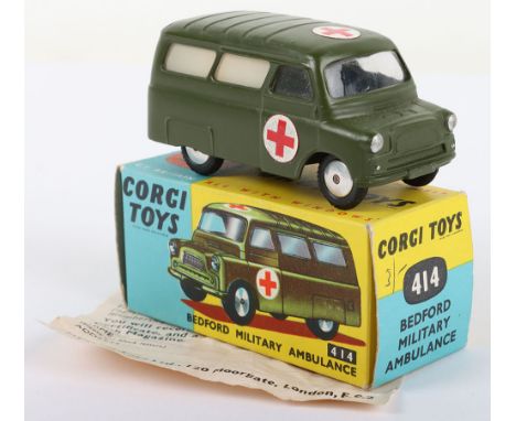 Corgi Toys 414 Bedford Military Ambulance, military green, red/white paper labels, flat spun wheels, in mint original conditi
