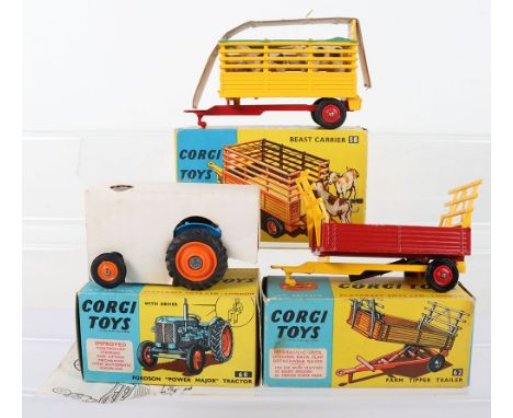Corgi Toys 60 Fordson Power Major Tractor, blue body/steering wheel, bare metal seat, driver, orange plastic wheels, in mint 