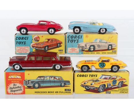 Four Vintage Corgi Models, including: 247 Mercedes Benz 600 Pullman, with operating windscreen wipers, metallic maroon, 303S 