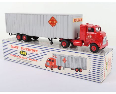 Dinky Supertoys 948 Tractor-Trailer Mclean, with windows, opening rear doors on detachable trailer, red cab, light grey plast