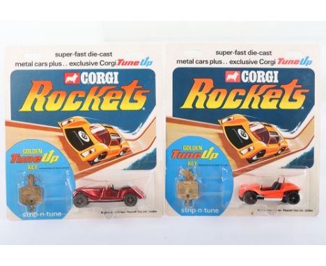 Corgi Rockets 910 G.P. Beach Buggy bright orange body, black interior, clear glass, with golden tune up key, in mint original