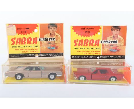 Two Boxed Sabra (Israel) 1/43 scale USA Super Cars, 8106 Ford Mustang, red body/interior spun wheel hubs and 8108 Buick Rivie