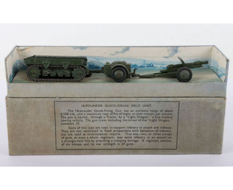 Dinky Toys 162 18-Pounder Quick Firing Field Unit, 162a Light Dragon Tractor, 162b Trailer & 162c 18-pounder gun, military gr