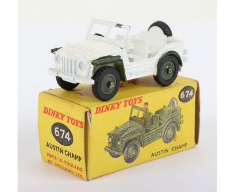 Scarce Dinky Toys 674 U.N. Austin Champ, white body, military green wheel arches/plastic wheels, black plastic steering wheel