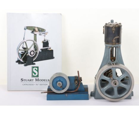 Stuart Turner 7A vertical steam engine, single cylinder engine with spoked flywheel, finished in light blue, 19.5cm (7 ¾”) hi