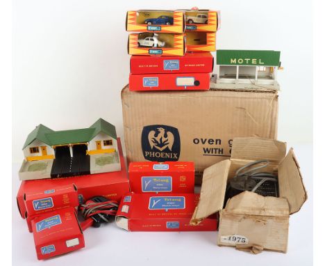 A Quantity Of Tri-ang Minic Motorways, including M1805 Motel & Restaurant, boxed, M1550 fire engine, M1559E Type Jaguar, M155