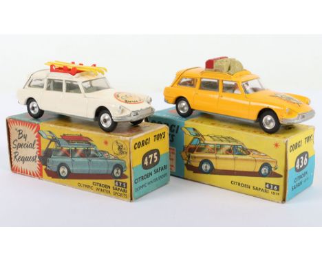 Two Corgi Toys Boxed Citroen Safari Models, 436 Citroen Safari ID19 ‘ Wildlife Preservation’ yellow with driver, passenger, r