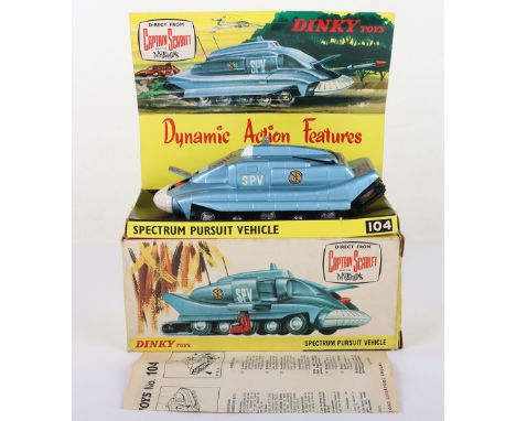 Dinky Toys Boxed 104 Spectrum Pursuit vehicle direct from Captain Scarlet and The Mysterons, metallic blue body/base, white f