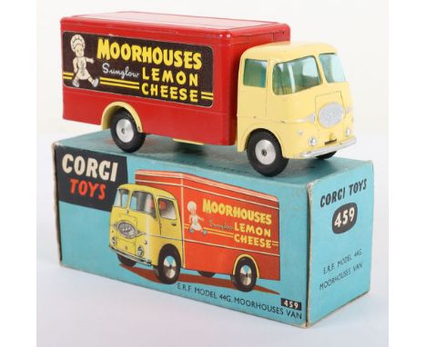 Corgi Toys boxed 459 E.R.F 44G. Moorhouses van, yellow cab chassis, blue tinted windscreen, red back with ‘Moorhouses Lemon C