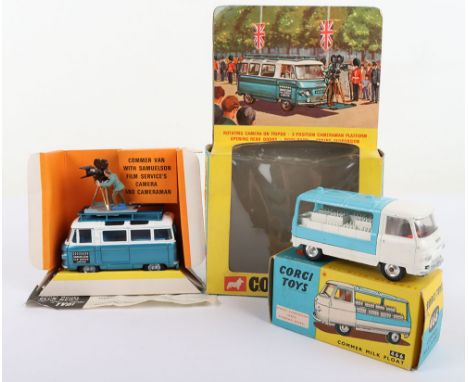 Two Corgi Commer Vans, 466 Commer Milk Float, white cab/chassis, red interior, pale blue back, shaped spun wheels, in near mi