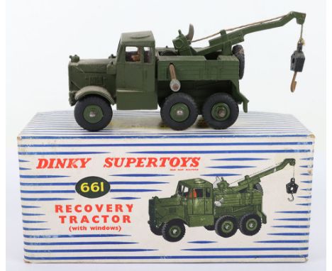 Dinky Supertoys 661 Scammell Recovery Tractor, with windows &amp; plastic wheel hubs, military green, plastic driver, in exce
