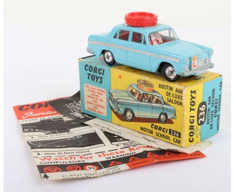 Corgi Toys 236 Austin A60 De Luxe Saloon Corgi Motor School, light blue body, red interior, spun wheels, in near mint origina