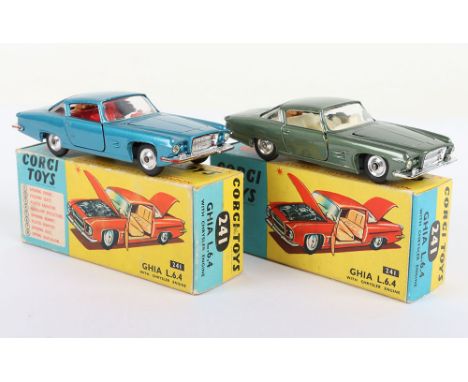 Two Boxed Vintage Corgi 241 Chrysler Ghia L64, 1. Metallic blue, red interior, spun wheel hubs, in very good original conditi