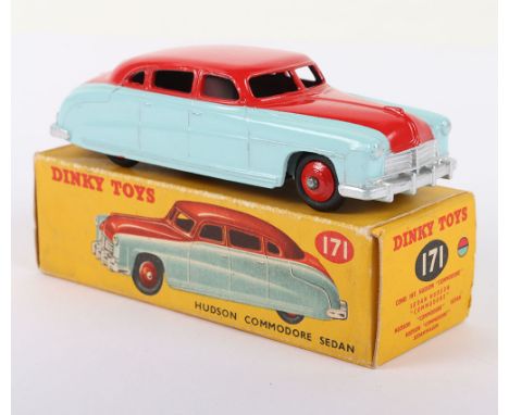 Dinky Toys 171 Hudson Commodore Sedan, two tone red/light blue high line, red wheel hubs, in mint original condition, with a 