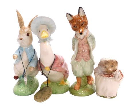 Three Beswick and Royal Albert large Beatrix Potter pottery figures, comprising Foxy Whiskered Gentleman, Jemima Puddle-duck,