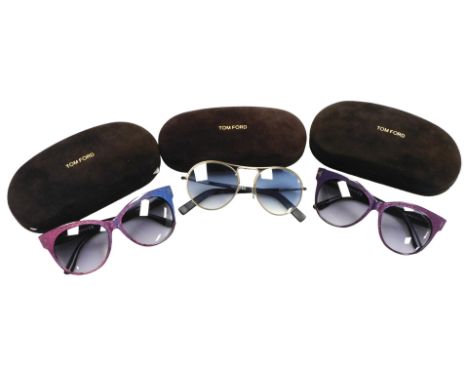 Two pairs of Tom Ford ladys' sunglasses, together with a pair of Tom Ford gentleman's aviator sunglasses, all cased. (3)