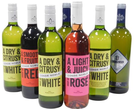 Six bottles of Conde Noble white wine, and two bottles of Il Principe Vendemmia pinot grigio 2004. (8)