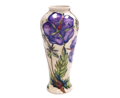 A Moorcroft pottery Meadow Cranesbill pattern vase, designed by Emma Bosons, circa 2001, signed, impressed and painted marks,
