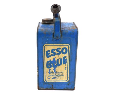 A Valor Esso blue oil can, 33cm high.