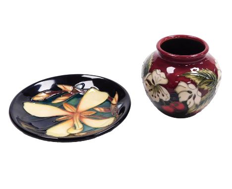 A Moorcroft pottery Cherry pattern vase, circa 2010, painted and impressed marks, boxed, 7cm high, together with a Pinache pa