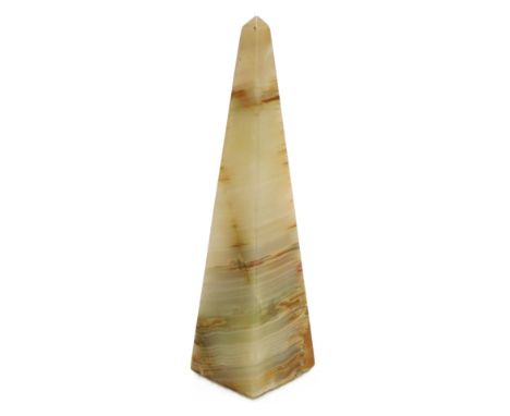 A 19thC onyx obelisk, 22cm high.