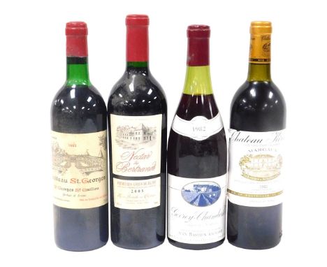Four bottles of red wine, comprising Nectar des Bertrand Premieres Cotes-de-Blay 2005, Chateau St George St Emilion 1983, Cha