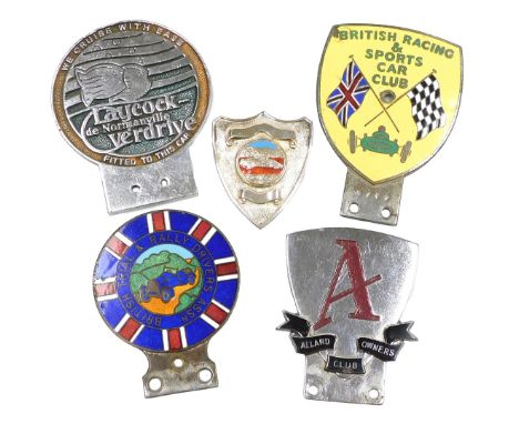 Five car badges, comprising a Laycock-de-Normanville Verdrive, British Racing &amp; Sports Car Club, British Trial &amp; Rall