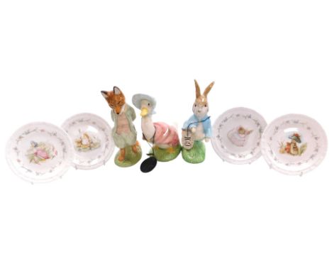 Three Beswick and Royal Albert large Beatrix Potter pottery figures, comprising Foxy Whiskered Gentleman, Jemima Puddle-duck,