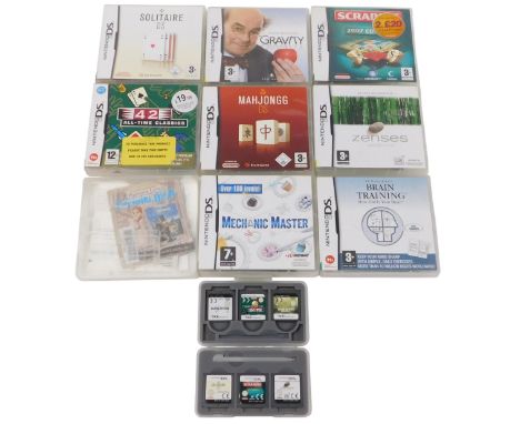 Assorted Nintendo DS games, including Gravity, Mahjong GGDS, Mechanic Master, Solitaire, etc.