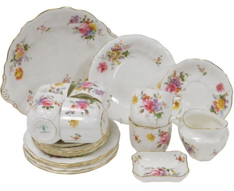 A Royal Crown Derby porcelain Derby Posies pattern part tea service, comprising bread plate, cream jug, six teacups, saucers 