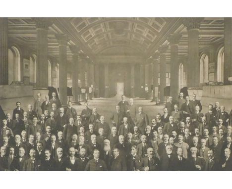 A late 19thC photogravure of a commercial building interior, with members of staff, by Barclay Bros, Edinburgh 1901, 61cm x 8