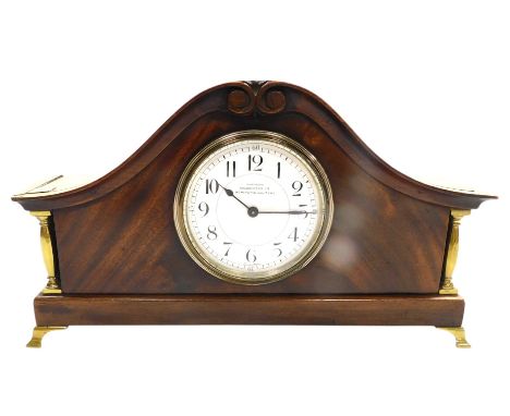 An early 20thC mahogany cased mantel clock, Northern Goldsmith's Co, Newcastle upon Tyne, circular enamel dial bearing Arabic