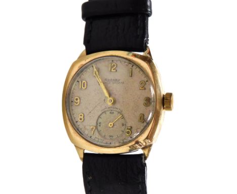 A Rotary Super-Sports gentleman's 9ct gold cased wristwatch, circular silvered dial bearing Arabic numerals, subsidiary secon