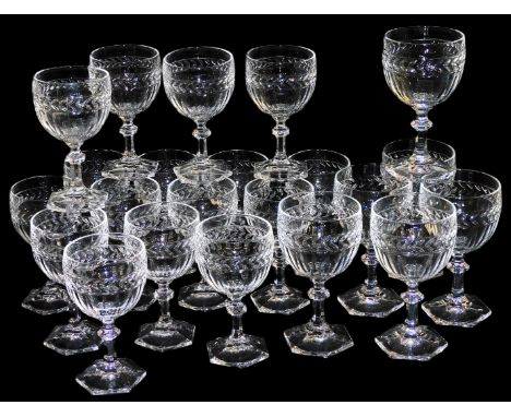 A suite of Villeroy &amp; Boch cut wine glasses, comprising six stemmed red wine glasses and fourteen white wine glasses.