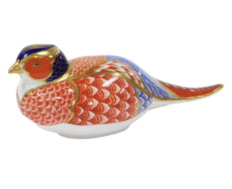 A Royal Crown Derby Imari paperweight, modelled as a pheasant, gold stopper.