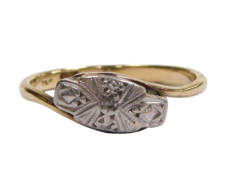 An Art Deco diamond set ring, in yellow and white metal, stamped 9ct, size N, 1.9g.