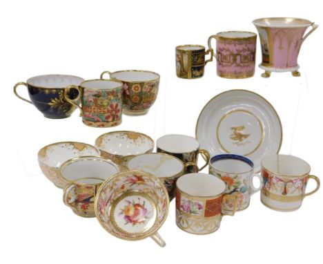 A group of 19thC English and continental porcelain tea and coffee wares, including Barr Flight and Barr Imari coffee cans, Co