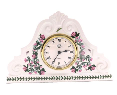 A Portmeirion Botanic Garden pattern large mantel clock, boxed, 32cm wide.