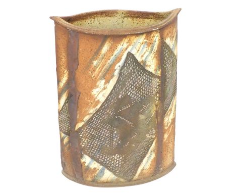 A late 20thC studio pottery umbrella stand, of elliptical form, 62cm high, 45cm wide.