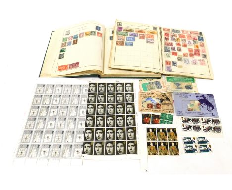 Philately postage stamps. Including a Strand stamp album, containing GB and world stamps, further album, £3 sheet of stamps t