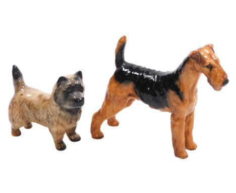 A Royal Doulton figure, modelled as an Airdale terrier, HN1024, and a Beswick Cairn terrier. (2)