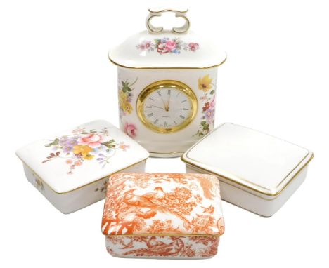 Two Royal Crown Derby porcelain boxes and covers, decorated in the Derby Posies, and Red Aves patterns, a further Royal Crown