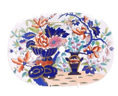An early 19thC Spode Newstone drainer, Imari decorated with vases of flowers and blossom, impressed marks, 25.5cm x 37cm.