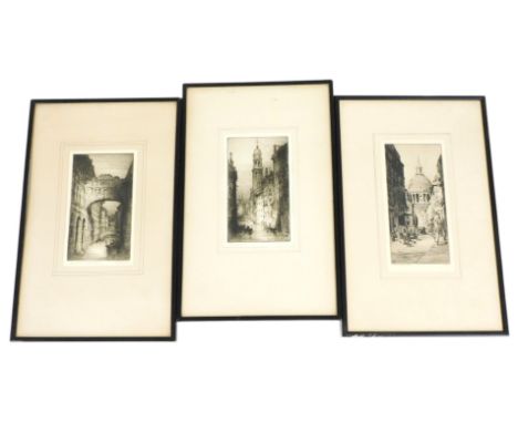 After James Alphege Brewer (British 1881-1946). Venice, The Bridge of Sighs, and Rio di Grecei, pair of etchings, signed, 24c