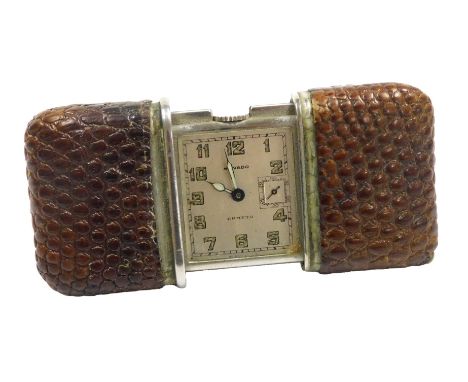 A Movado Ermeto pocket purse watch, rectangular silvered dial bearing Arabic numerals, subsidiary seconds dial, in a snakeski
